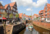 A view into the Old Hansa Harbor of Stade in Lower Saxony, Germany.