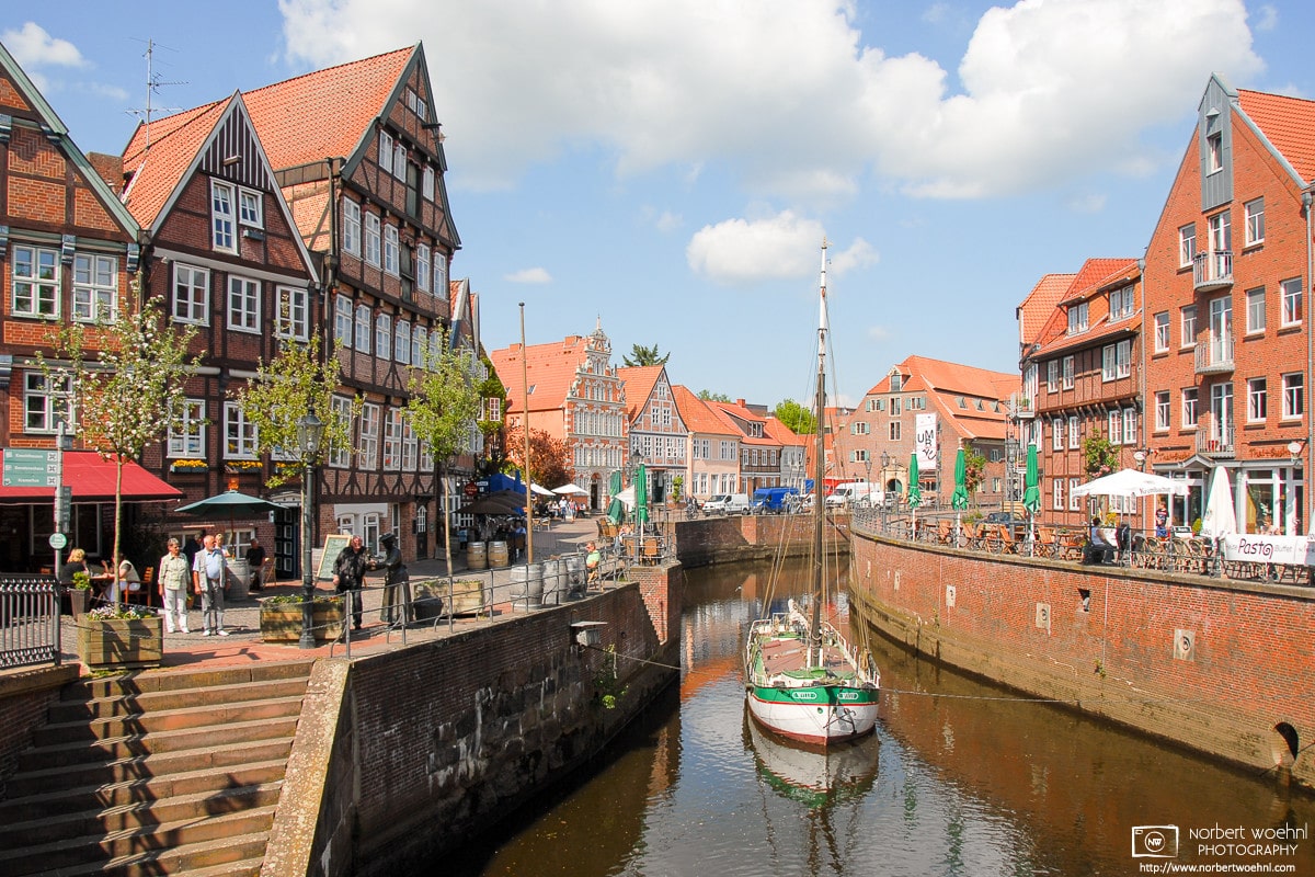 A view into the Old Hansa Harbor of Stade in Lower Saxony, Germany.