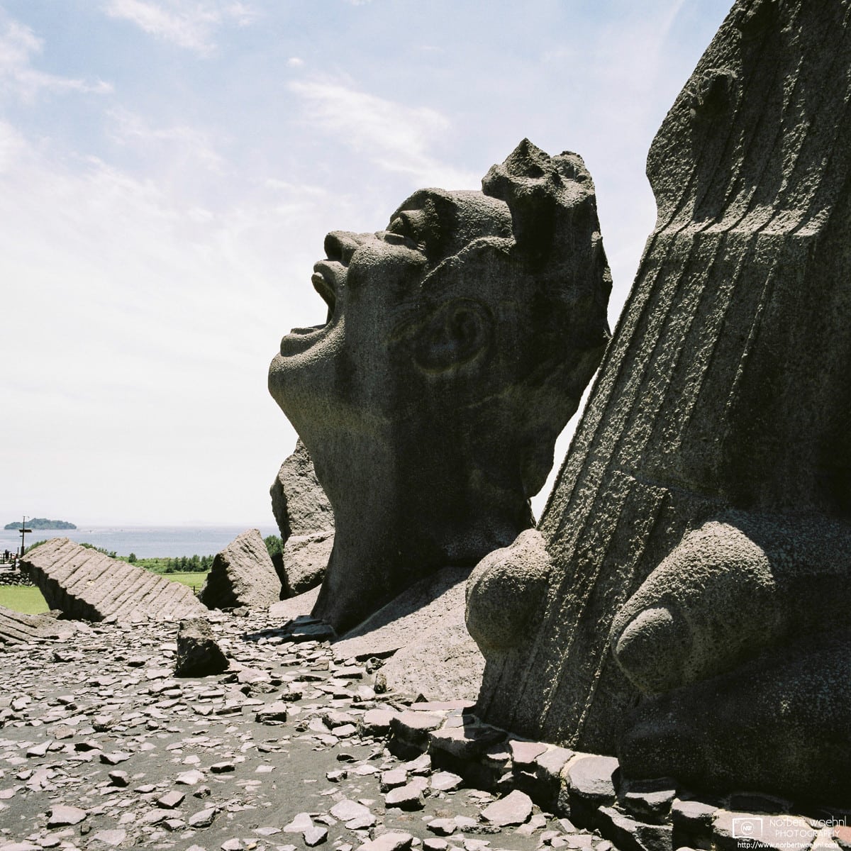 The 'Portrait of a Scream' Monument on Sakurajima Island outside Kagoshima in Kyushu, Japan.