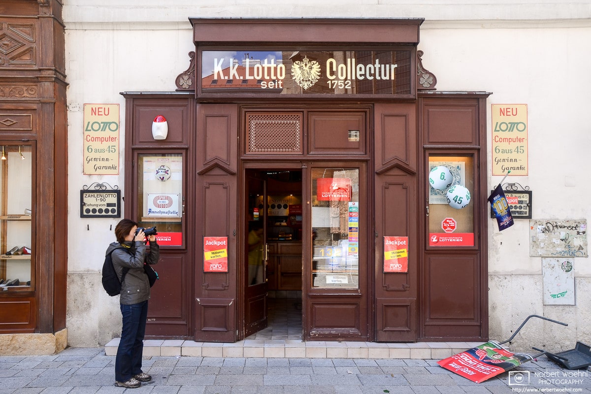 A scene outside your friendly 1752 lotto retailer on St. Stephen's Square (Stephansplatz) in Vienna, Austria.