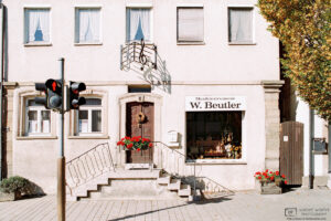 Exterior of an old store selling musical instruments in the German village of Neckartailfingen.