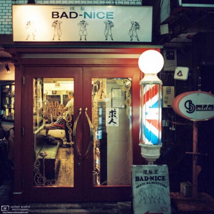 A late customer at a barbershop with an unusual name in the Kōenji area of Tokyo, Japan.