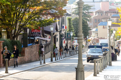 A pleasant walk amongst western-style buildings in the Kitano Ijinkan district of Kobe, Japan.