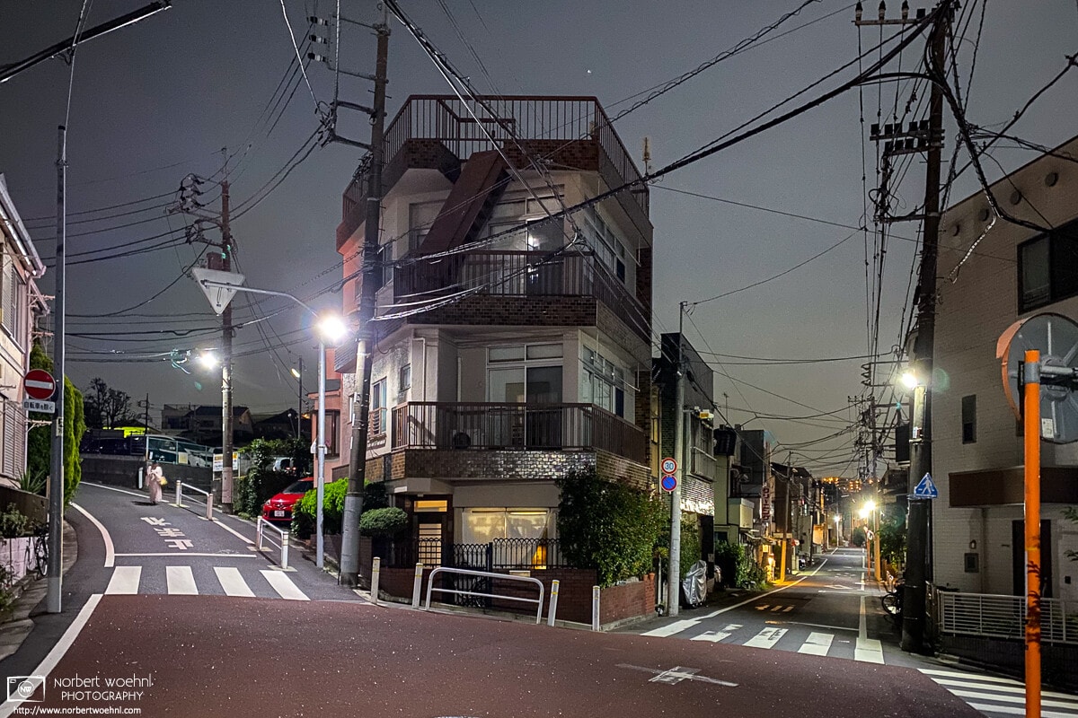 Passing a Y-shaped crossing on an evening walk around Itabashi-ku in Tokyo, Japan.